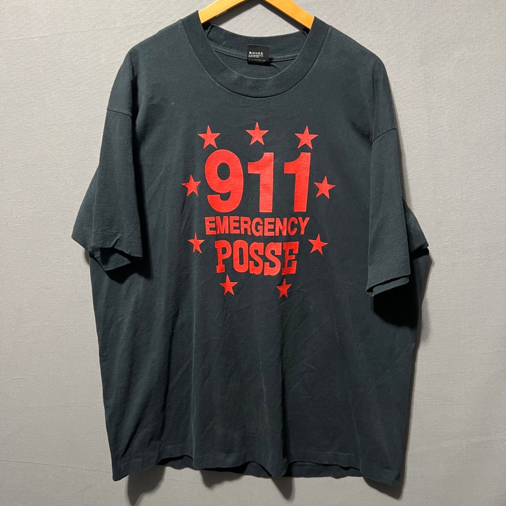 Vintage 90s Screen Stars 911 Emergency Posse T Shirt XXL Single Stitch Black USA